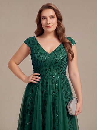 Sleeveless V-Neck Sequin A-Line Midi Wedding Guest Dresses