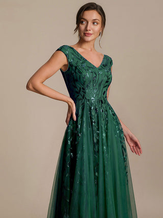 Sleeveless V-Neck Sequin A-Line Midi Wedding Guest Dresses