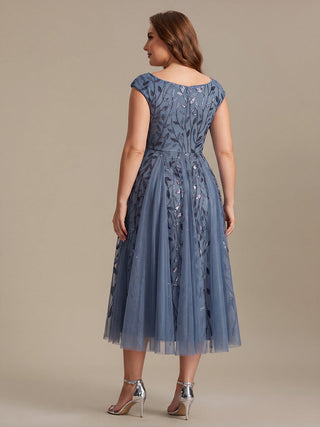 Sleeveless V-Neck Sequin A-Line Midi Wedding Guest Dresses