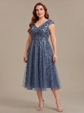 Sleeveless V-Neck Sequin A-Line Midi Wedding Guest Dresses