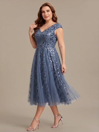 Sleeveless V-Neck Sequin A-Line Midi Wedding Guest Dresses