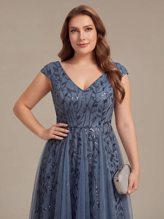 Sleeveless V-Neck Sequin A-Line Midi Wedding Guest Dresses