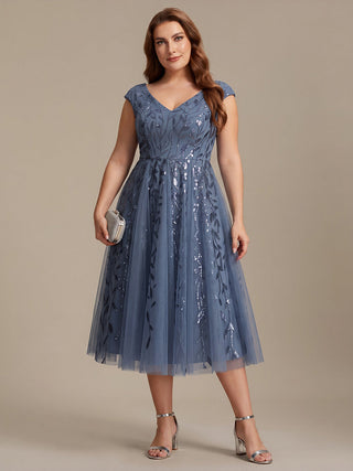 Sleeveless V-Neck Sequin A-Line Midi Wedding Guest Dresses