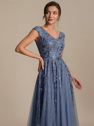 Sleeveless V-Neck Sequin A-Line Midi Wedding Guest Dresses