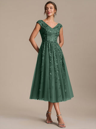 Sleeveless V-Neck Sequin A-Line Midi Wedding Guest Dresses