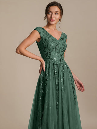 Sleeveless V-Neck Sequin A-Line Midi Wedding Guest Dresses