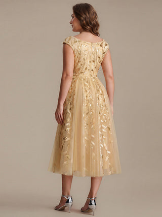Sleeveless V-Neck Sequin A-Line Midi Wedding Guest Dresses