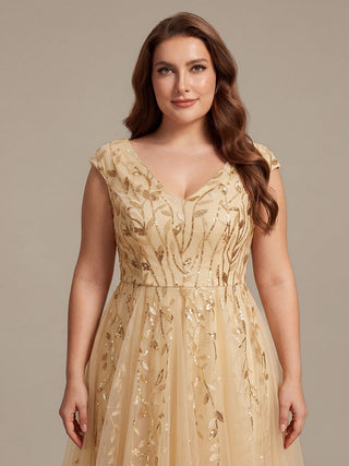 Sleeveless V-Neck Sequin A-Line Midi Wedding Guest Dresses