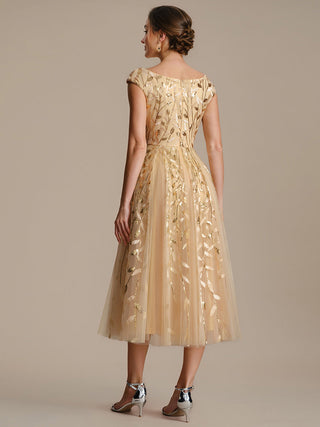 Sleeveless V-Neck Sequin A-Line Midi Wedding Guest Dresses