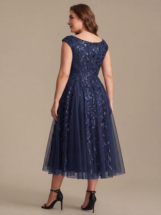 Sleeveless V-Neck Sequin A-Line Midi Wedding Guest Dresses