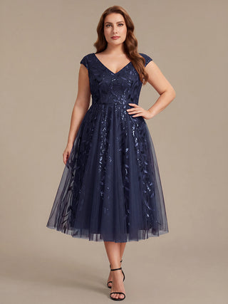Sleeveless V-Neck Sequin A-Line Midi Wedding Guest Dresses