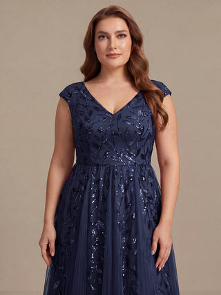 Sleeveless V-Neck Sequin A-Line Midi Wedding Guest Dresses