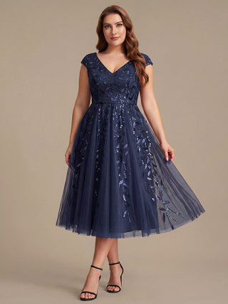 Sleeveless V-Neck Sequin A-Line Midi Wedding Guest Dresses