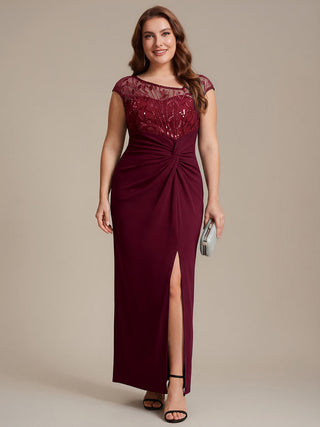 Cap Sleeves Asymmetrical Sequin Bodycon Maxi Length Wedding Guest Dresses