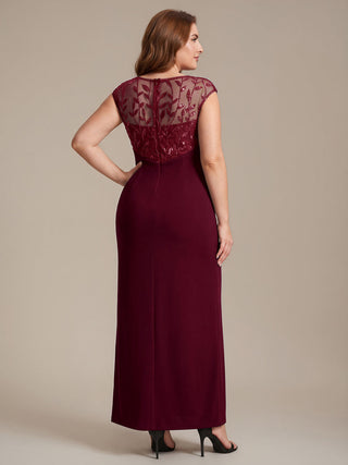 Cap Sleeves Asymmetrical Sequin Bodycon Maxi Length Wedding Guest Dresses