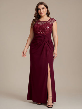 Cap Sleeves Asymmetrical Sequin Bodycon Maxi Length Wedding Guest Dresses