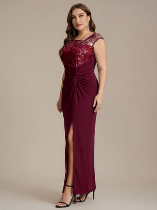 Cap Sleeves Asymmetrical Sequin Bodycon Maxi Length Wedding Guest Dresses