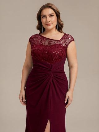 Cap Sleeves Asymmetrical Sequin Bodycon Maxi Length Wedding Guest Dresses