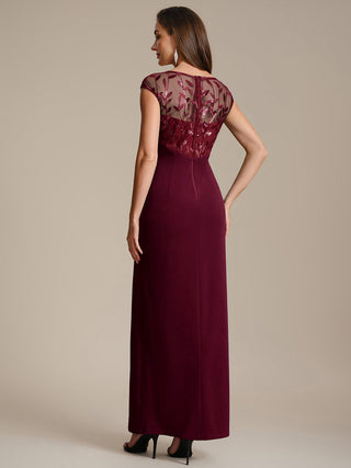 Cap Sleeves Asymmetrical Sequin Bodycon Maxi Length Wedding Guest Dresses