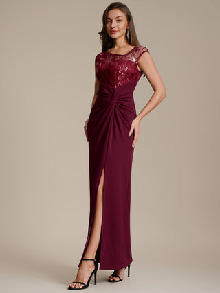 Cap Sleeves Asymmetrical Sequin Bodycon Maxi Length Wedding Guest Dresses
