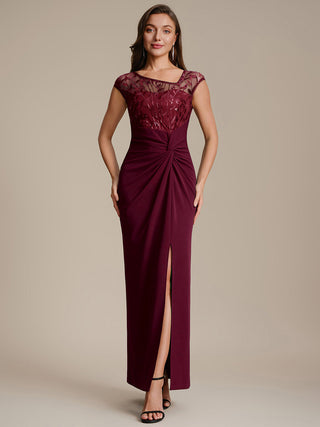 Cap Sleeves Asymmetrical Sequin Bodycon Maxi Length Wedding Guest Dresses