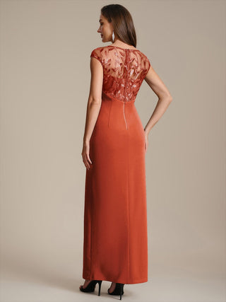 Cap Sleeves Asymmetrical Sequin Bodycon Maxi Length Wedding Guest Dresses