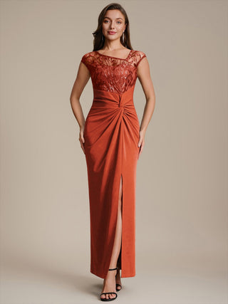 Cap Sleeves Asymmetrical Sequin Bodycon Maxi Length Wedding Guest Dresses