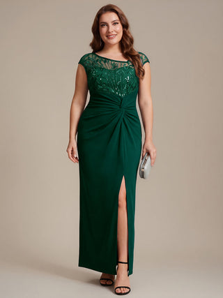 Cap Sleeves Asymmetrical Sequin Bodycon Maxi Length Wedding Guest Dresses
