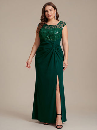 Cap Sleeves Asymmetrical Sequin Bodycon Maxi Length Wedding Guest Dresses