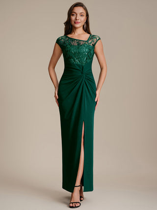 Cap Sleeves Asymmetrical Sequin Bodycon Maxi Length Wedding Guest Dresses