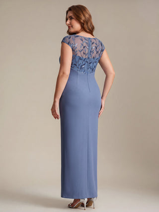 Cap Sleeves Asymmetrical Sequin Bodycon Maxi Length Wedding Guest Dresses