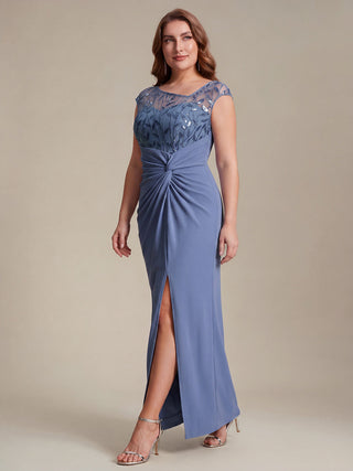 Cap Sleeves Asymmetrical Sequin Bodycon Maxi Length Wedding Guest Dresses