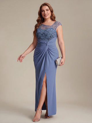 Cap Sleeves Asymmetrical Sequin Bodycon Maxi Length Wedding Guest Dresses
