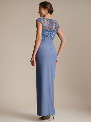 Cap Sleeves Asymmetrical Sequin Bodycon Maxi Length Wedding Guest Dresses