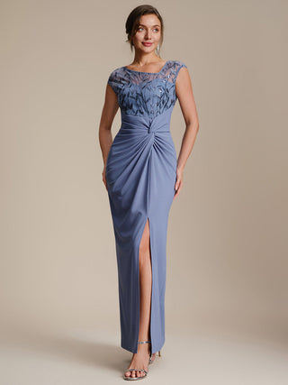 Cap Sleeves Asymmetrical Sequin Bodycon Maxi Length Wedding Guest Dresses