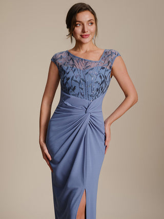 Cap Sleeves Asymmetrical Sequin Bodycon Maxi Length Wedding Guest Dresses
