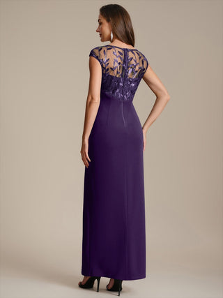 Cap Sleeves Asymmetrical Sequin Bodycon Maxi Length Wedding Guest Dresses