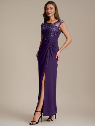 Cap Sleeves Asymmetrical Sequin Bodycon Maxi Length Wedding Guest Dresses