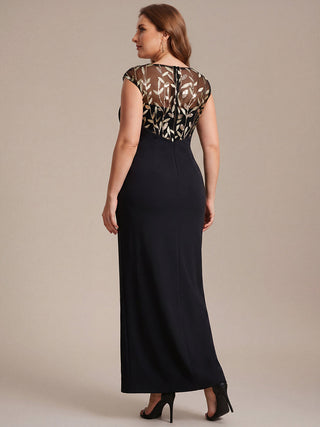 Cap Sleeves Asymmetrical Sequin Bodycon Maxi Length Wedding Guest Dresses