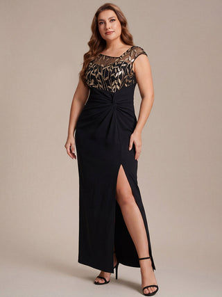 Cap Sleeves Asymmetrical Sequin Bodycon Maxi Length Wedding Guest Dresses