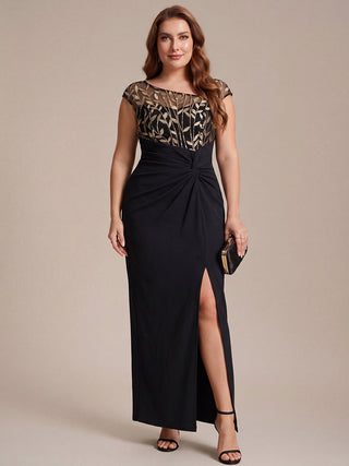 Cap Sleeves Asymmetrical Sequin Bodycon Maxi Length Wedding Guest Dresses