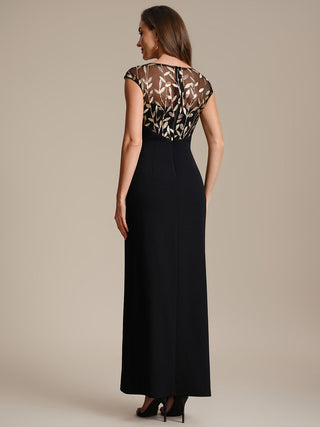 Cap Sleeves Asymmetrical Sequin Bodycon Maxi Length Wedding Guest Dresses