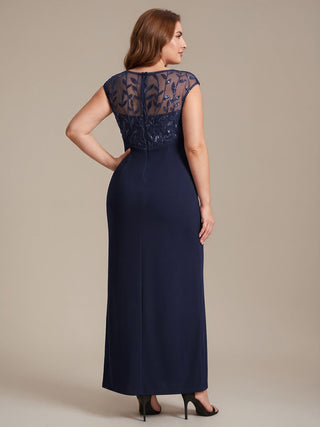 Cap Sleeves Asymmetrical Sequin Bodycon Maxi Length Wedding Guest Dresses