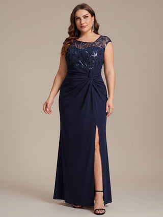 Cap Sleeves Asymmetrical Sequin Bodycon Maxi Length Wedding Guest Dresses