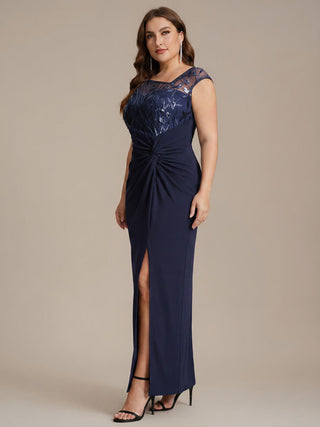 Cap Sleeves Asymmetrical Sequin Bodycon Maxi Length Wedding Guest Dresses