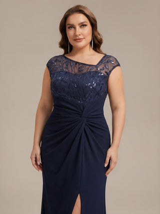 Cap Sleeves Asymmetrical Sequin Bodycon Maxi Length Wedding Guest Dresses