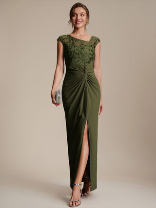 Cap Sleeves Asymmetrical Sequin Bodycon Maxi Length Wedding Guest Dresses