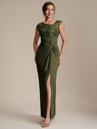 Cap Sleeves Asymmetrical Sequin Bodycon Maxi Length Wedding Guest Dresses