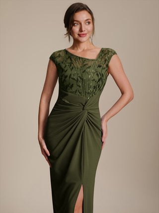 Cap Sleeves Asymmetrical Sequin Bodycon Maxi Length Wedding Guest Dresses