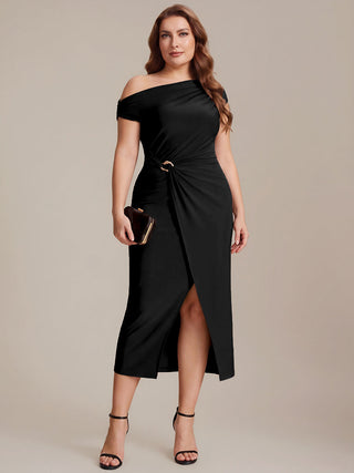 Short Sleeves Off Shoulder Bodycon High Stretch Midi Wedding Guest Dresses